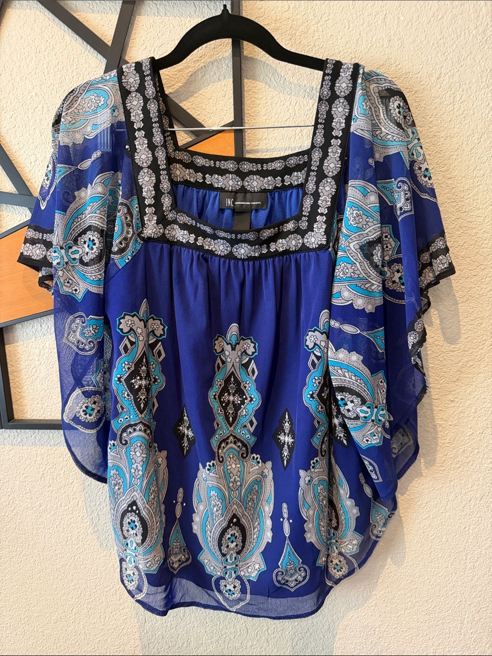INC International Concepts Royal Blue Paisley Square-Neck Tunic